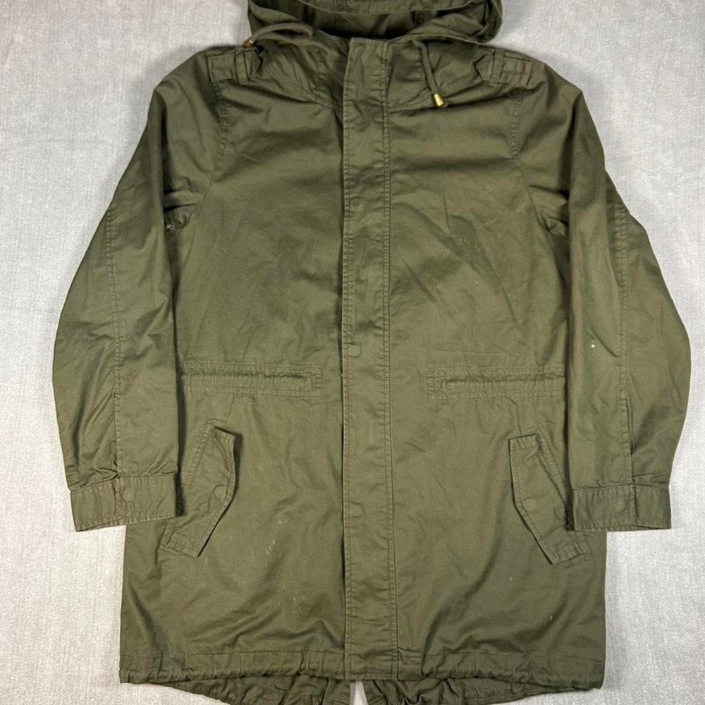 Brave Soul Womens Olive Green Utility Parka Jacket Fishtail Hooded L 14 CG567590